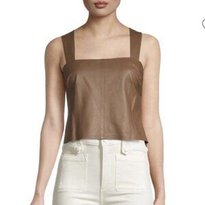 Vince Square Neck Leather Cropped Tank Top Fawn Brown Size 2 XS